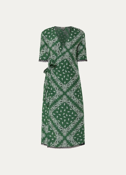 Zadig&Voltaire Reforme midi jurk met strikdetail en paisley dessin - voorkant 3 groen