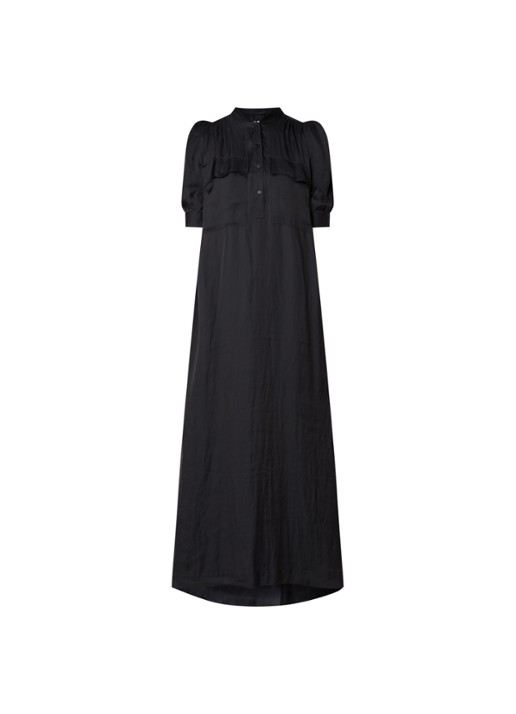 Zadig&Voltaire Remedy maxi jurk van satijn met strikceintuur - voorkant 3 zwart