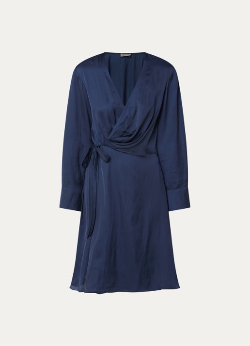 Zadig&Voltaire Remoir mini wikkeljurk van satijn - voorkant 3 donkerblauw