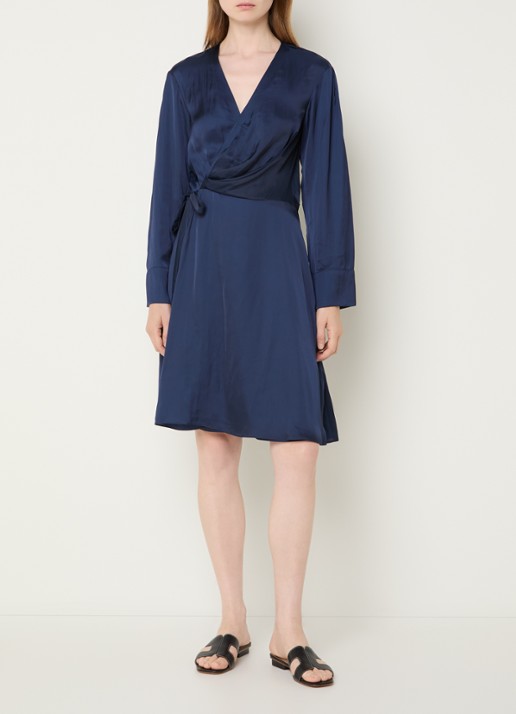 Zadig&Voltaire Remoir mini wikkeljurk van satijn - voorkant 4 donkerblauw