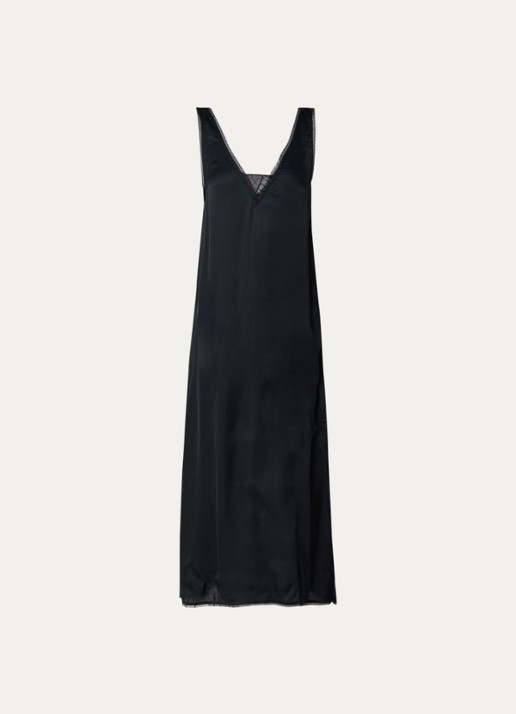 Zadig&Voltaire Renzo midi jurk van satijn met details van kant - voorkant 2 zwart