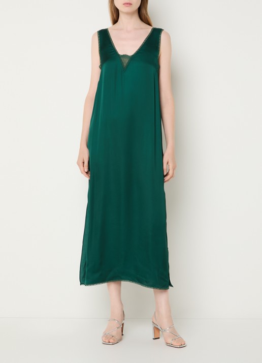 Zadig&Voltaire Renzo midi jurk van satijn met V-hals - detail 3 groen