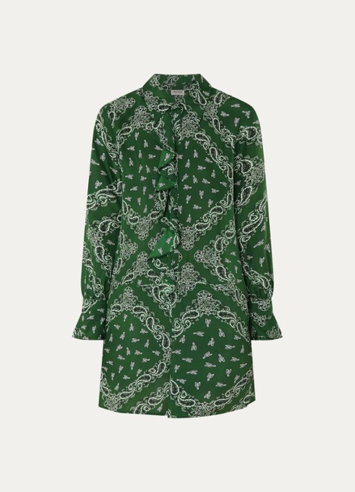 Zadig&Voltaire Rhelyne mini blousejurk van zijde met paisley dessin - voorkant 2 groen