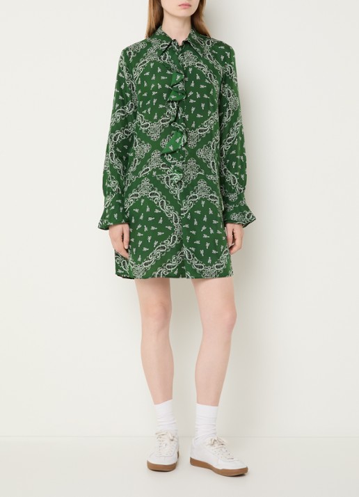 Zadig&Voltaire Rhelyne mini blousejurk van zijde met paisley dessin - voorkant 3 groen