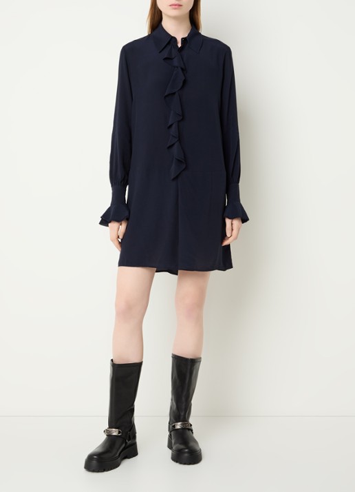 Zadig&Voltaire Rhelyne mini tuniekjurk met ruches - voorkant 4 donkerblauw