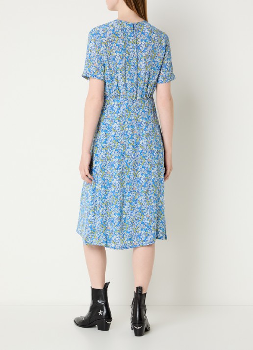 Zadig&Voltaire Rhodral midi jurk met bloemenprint en V-hals  - achterkant blauw