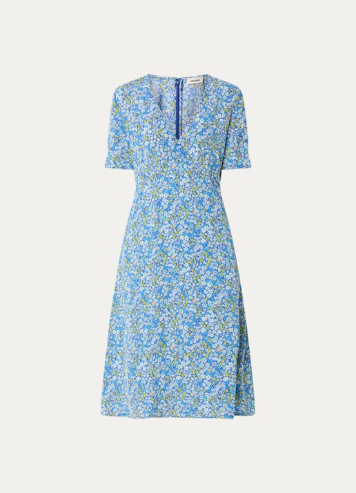 Zadig&Voltaire Rhodral midi jurk met bloemenprint en V-hals  - voorkant 2 blauw