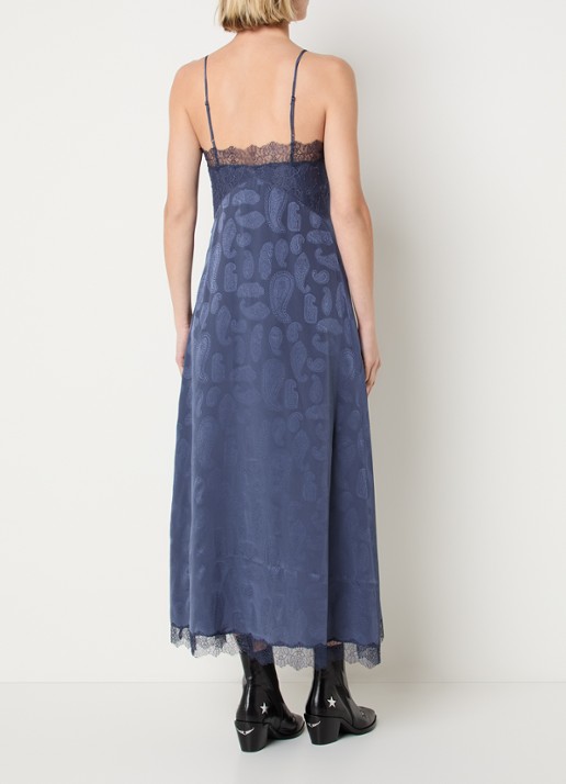 Zadig&Voltaire Ridar midi jurk van zijde met details van kant - achterkant royalblauw