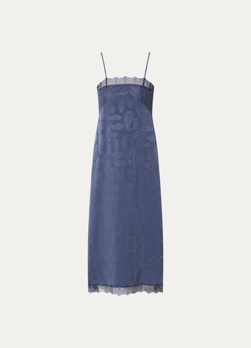 Zadig&Voltaire Ridar midi jurk van zijde met details van kant - voorkant 3 royalblauw