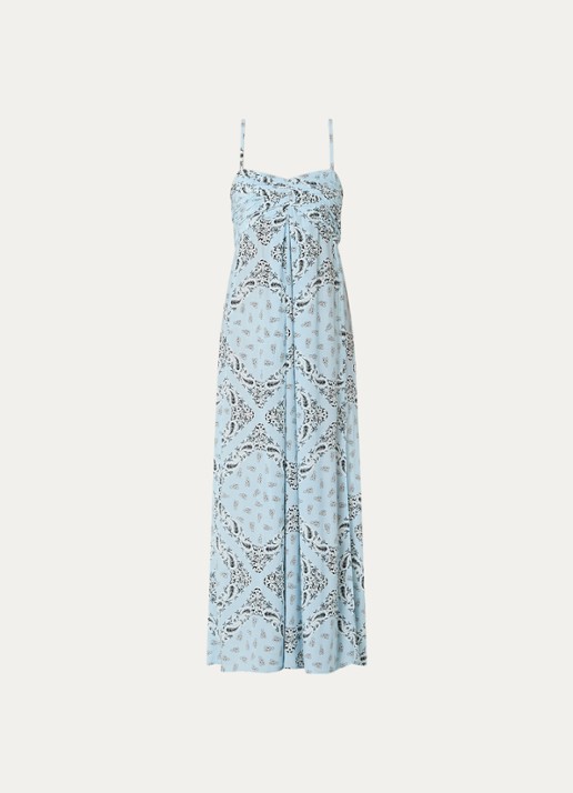 Zadig&Voltaire Rippie maxi jurk met logoprint  - voorkant lichtblauw