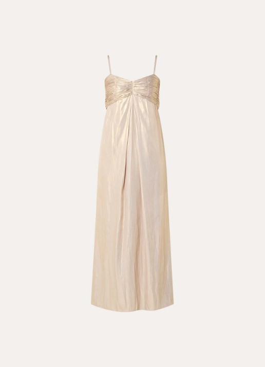 Zadig&Voltaire Rippie maxi jurk met smockwerk en metallic finish - voorkant 2 goud