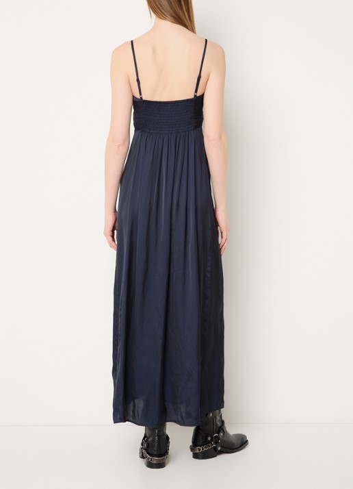 Zadig&Voltaire Rippie maxi jurk van satijn met split - achterkant 2 donkerblauw