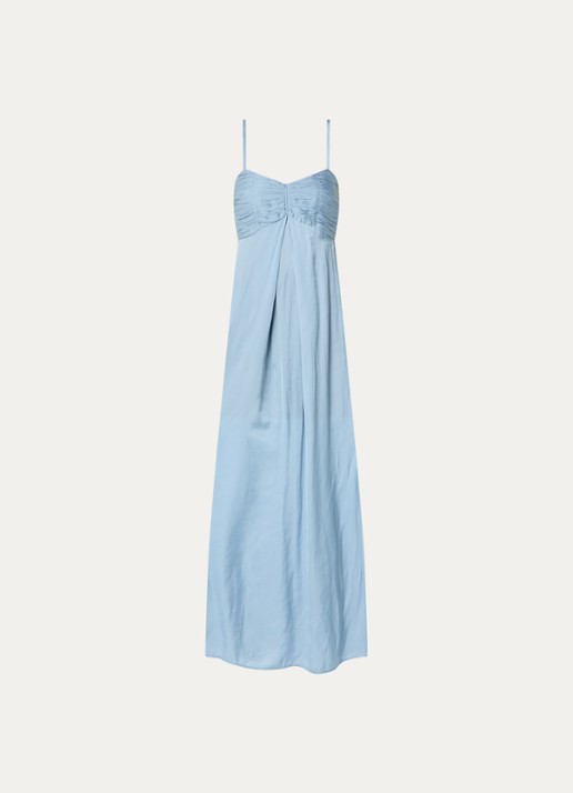 Zadig&Voltaire Rippie maxi jurk van satijn met split - voorkant lichtblauw