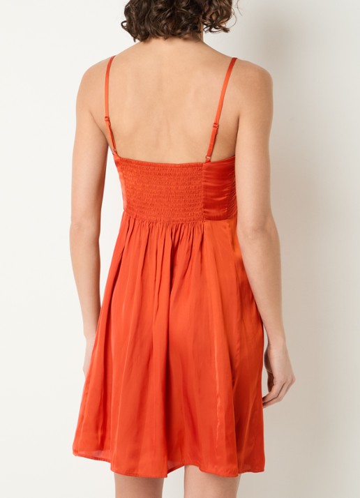 Zadig&Voltaire Rippies mini jurk van satijn met plooidetail en smockwerk - achterkant 3 orange
