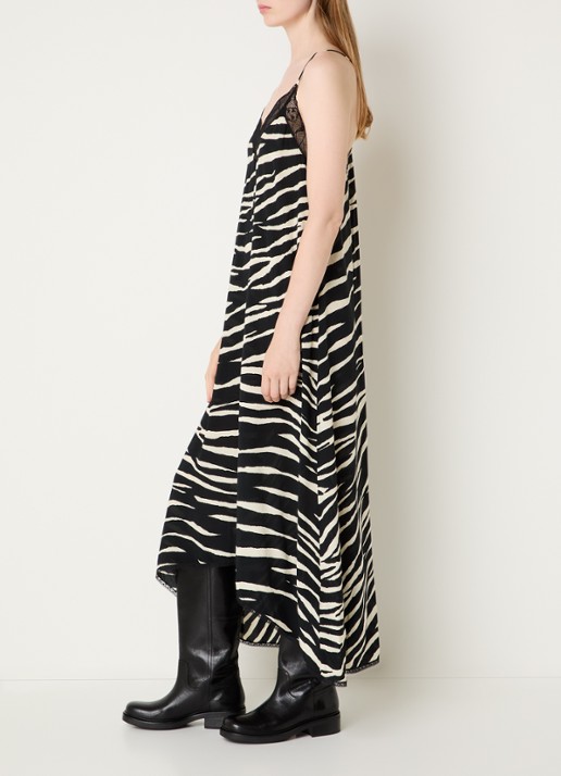 Zadig&Voltaire Risty maxi jurk met zebraprint - voorkant 3 zwart