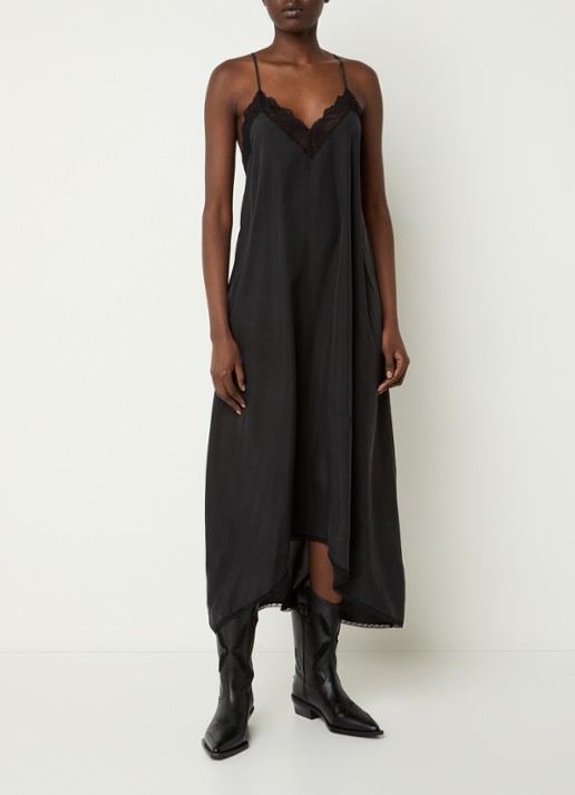 Zadig&Voltaire Risty midi A-lijn jurk van zijde met details van kant