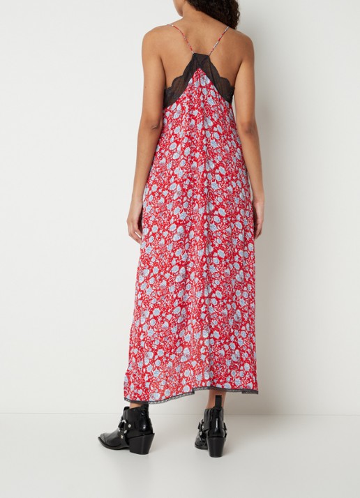 Zadig&Voltaire Risty Soft mouwloze maxi jurk met bloemenprint en kant - achterkant 4 rood