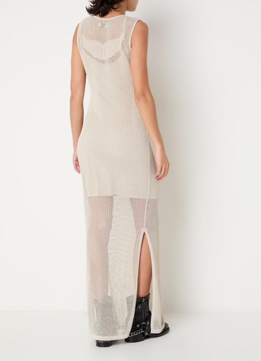 Zadig&Voltaire Riza semi-transparante maxi jurk met lurex en split - achterkant 4 creme