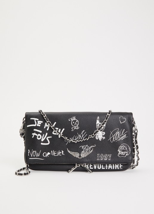 Zadig&Voltaire Rock Arty Tag clutch van leer met afneembare schouderriem - voorkant 5 zwart