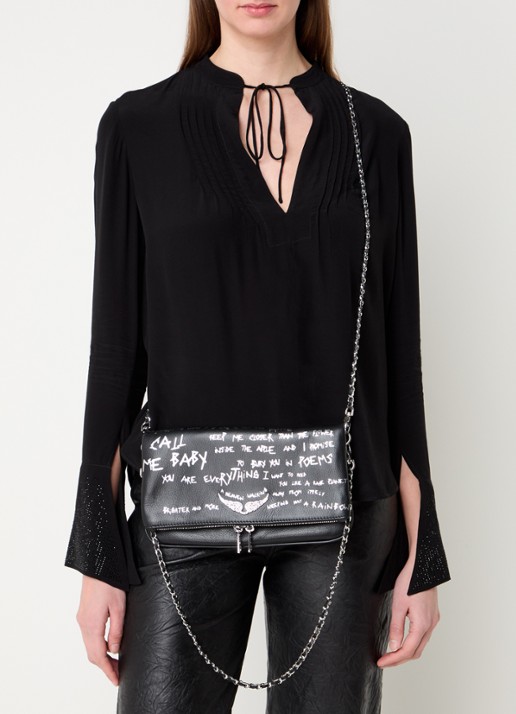 Zadig&Voltaire Rock clutch met afneembare schouderriem - voorkant 5 zwart