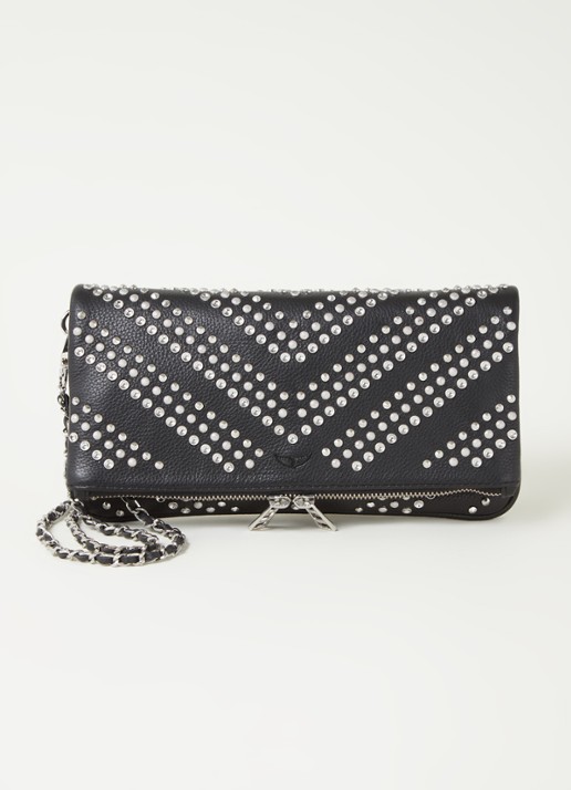 Zadig&Voltaire Rock crossbodytas van leer met studs - voorkant 2 zwart