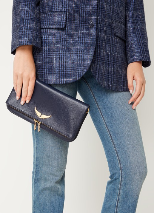Zadig&Voltaire Rock Grained clutch van leer - voorkant 3 middenblauw