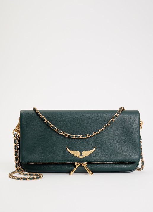 Zadig&Voltaire Rock Grained clutch van leer - voorkant mosgroen