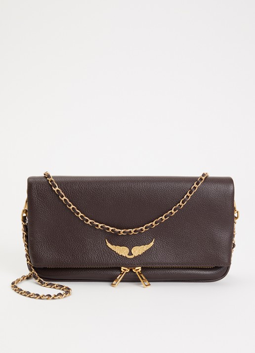 Zadig&Voltaire Rock Grained clutch van leer - voorkant 5 bruin