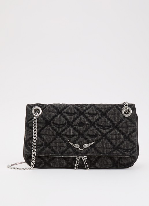 Zadig&Voltaire Rock II clutch van denim met verstelbare schouderriem