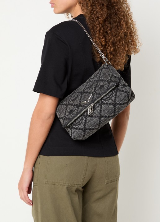 Zadig&Voltaire Rock II schoudertas met quilt patroon en afneembare schouderriem - voorkant 7 donkergrijs