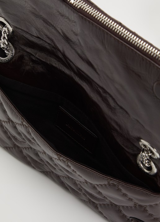 Zadig&Voltaire Rock II Vintage clutch van lakleer met verstelbare schouderriem - detail 2 donkerbruin