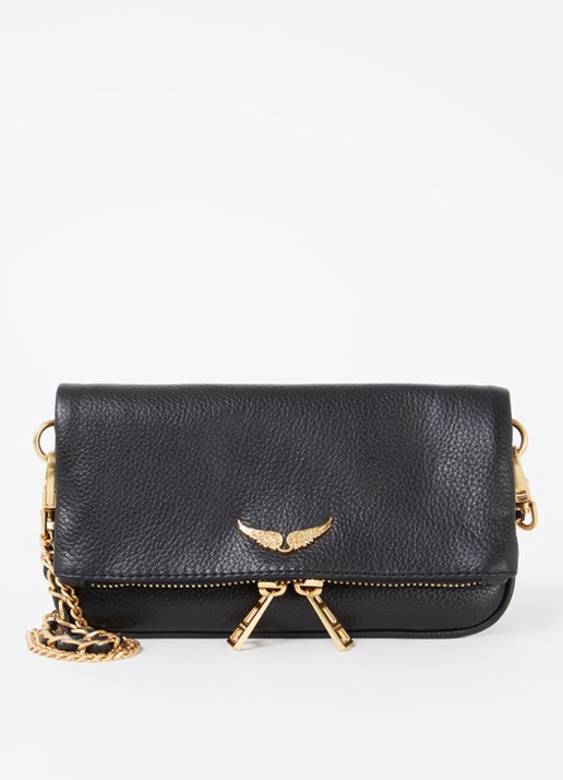 Zadig&Voltaire Rock Mini clutch van leer met afneembare schouderriem - voorkant 4 zwart