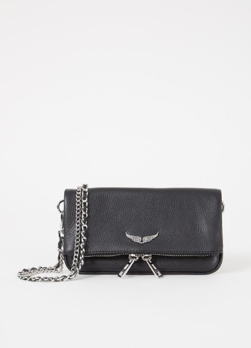 Zadig&Voltaire Rock Mini clutch van leer met afneembare schouderriem - voorkant diepzwart