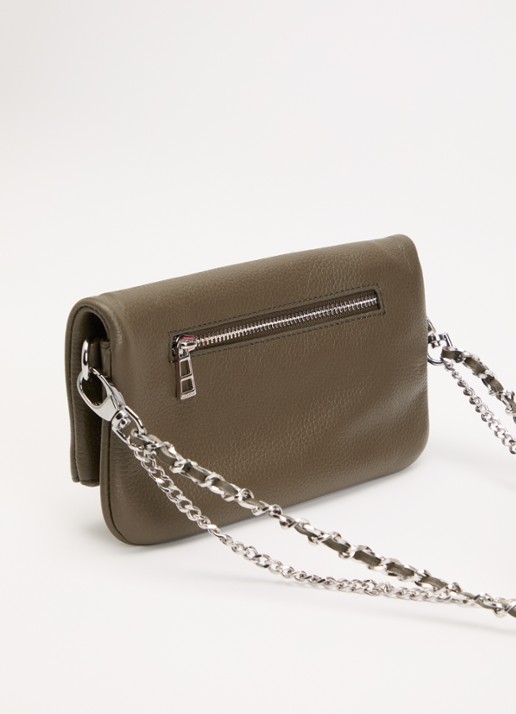 Zadig&Voltaire Rock Mini clutch van leer met afneembare schouderriem - achterkant 5 khaki