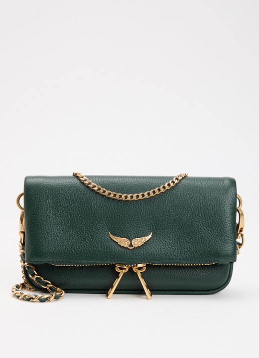Zadig&Voltaire Rock Mini clutch van leer met afneembare schouderriem - voorkant groen