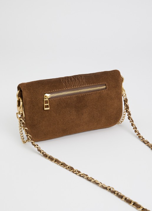 Zadig&Voltaire Rock Mini clutch van suède - achterkant cognac