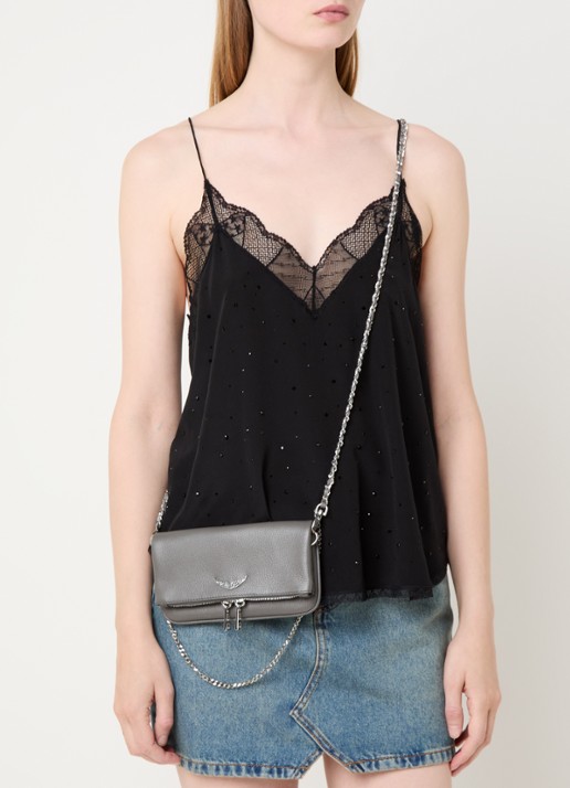 Zadig&Voltaire Rock Nano clutch van leer met afneembare schouderriem - voorkant 6 grijs