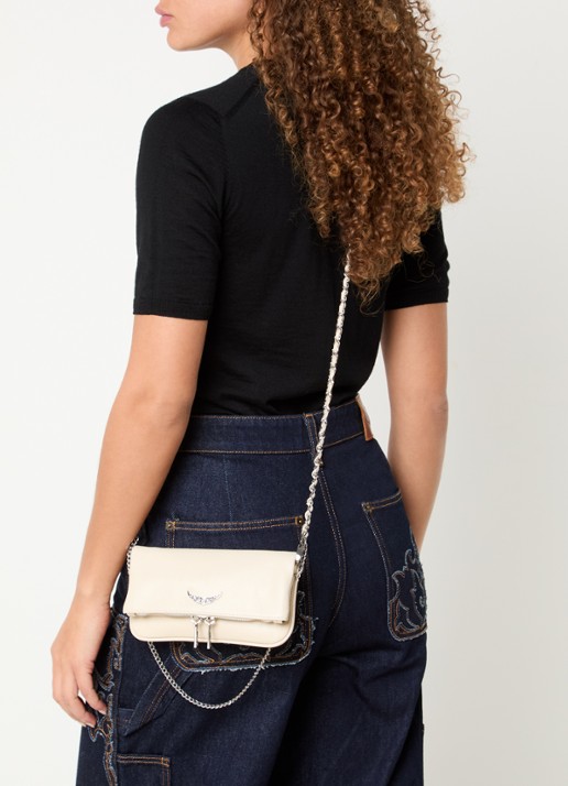 Zadig&Voltaire Rock Nano clutch van leer met afneembare schouderriem - voorkant 2 creme