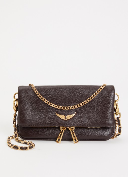 Zadig&Voltaire Rock Nano clutch van leer met afneembare schouderriem - voorkant 4 bruin