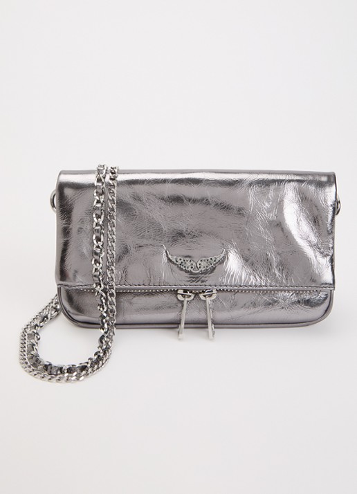 Zadig&Voltaire Rock Nano clutch van leer met metallic finish en afneembare schouderriem