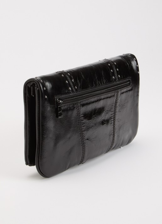 Zadig&Voltaire Rock vintage clutch van leer met metallic finish en studs - achterkant 5 zwart