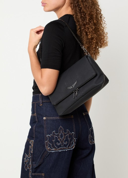 Zadig&Voltaire Rocky crossbodytas van leer met afneembare schouderriem - voorkant 4 zwart