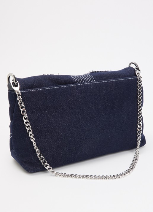 Zadig&Voltaire Rocky II schoudertas van denim met borduring en logo  - achterkant indigo