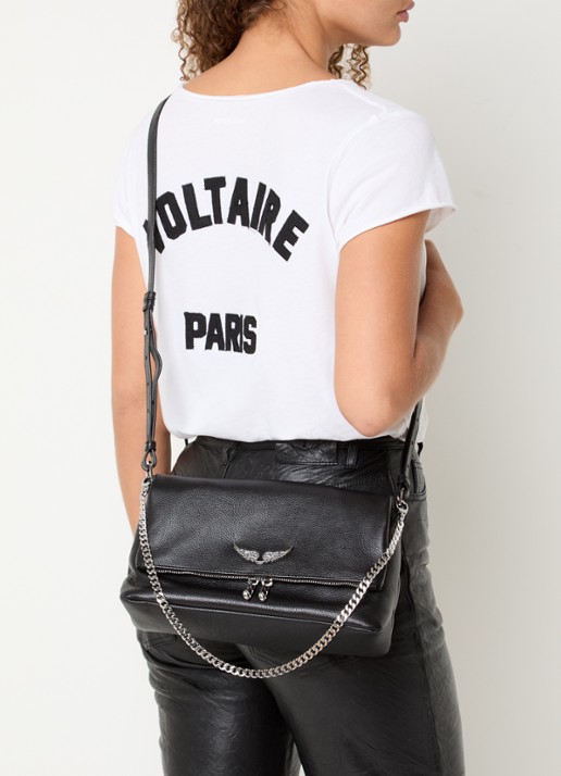 Zadig&Voltaire Rocky II schoudertas van leer met logo - voorkant 6 diepzwart