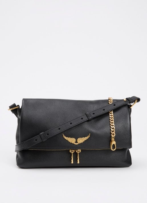 Zadig&Voltaire Rocky II schoudertas van leer met logo - voorkant zwart