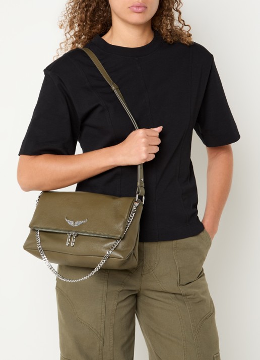 Zadig&Voltaire Rocky II schoudertas van leer met logo - voorkant 2 bronsgroen
