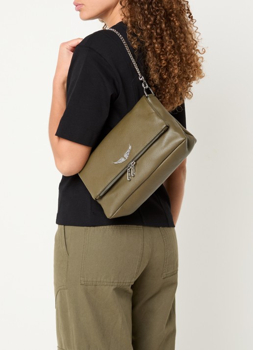 Zadig&Voltaire Rocky II schoudertas van leer met logo - voorkant 3 bronsgroen