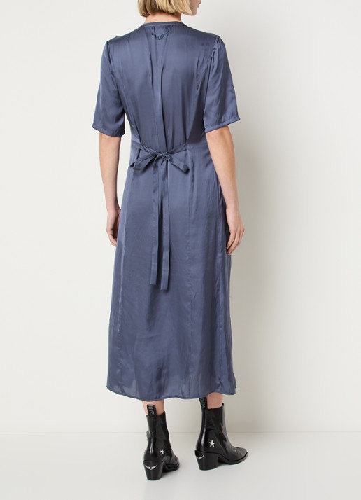 Zadig&Voltaire Rodalan midi jurk van satijn met split - achterkant 4 royalblauw