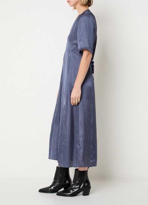 Zadig&Voltaire Rodalan midi jurk van satijn met split - voorkant 2 royalblauw