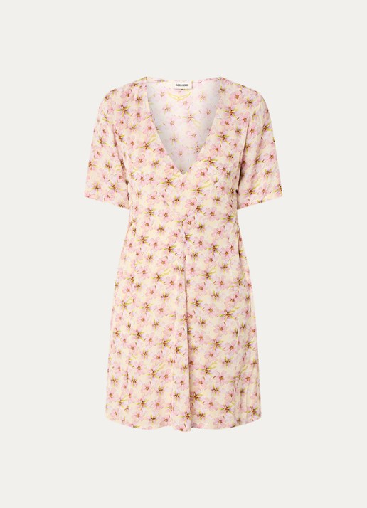 Zadig&Voltaire Rodalas smooth mini tuniekjurk met bloemenprint - voorkant 3 roze